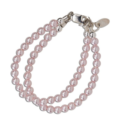 Children's Bracelets:  Sterling Silver, Double Strand Pink Swarovski Pearls- Medium