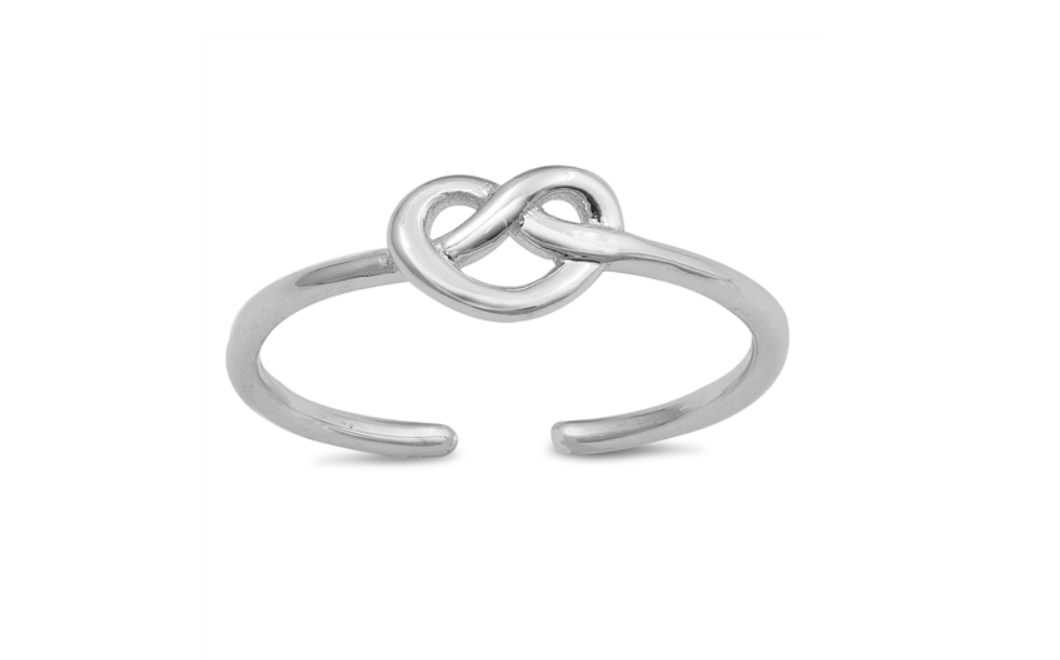 Children's Toe Rings:  Sterling Silver Adjustable Heart Knot Ring with Heart