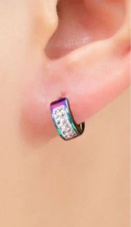 Baby and Preschooler Huggies:  Surgical Steel Anodised, Two Row CZ Huggies