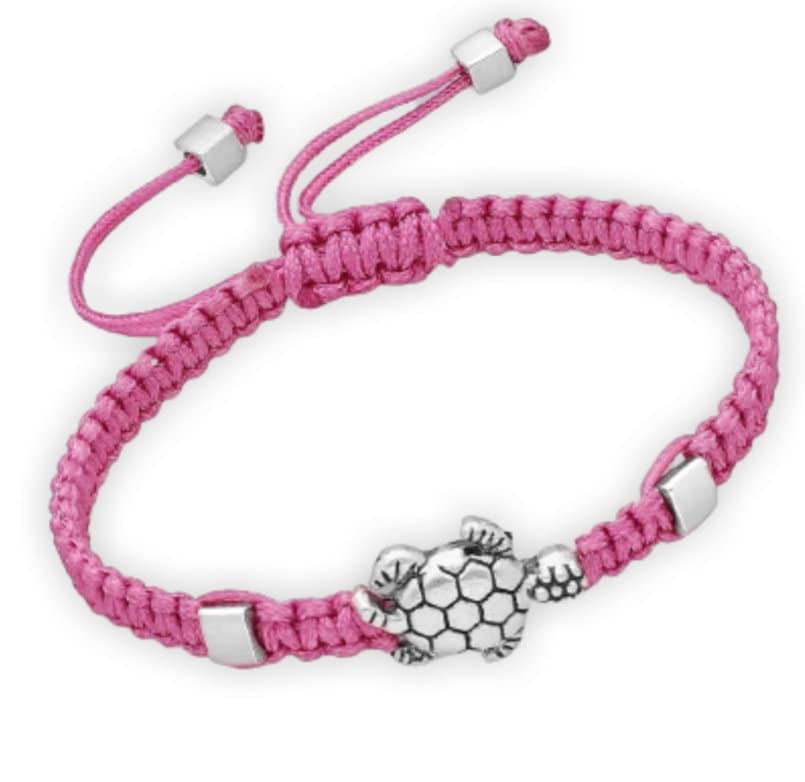 Baby and Children's Bracelets:  Deep Pink, Adjustable Friendship Bracelet with Turtle