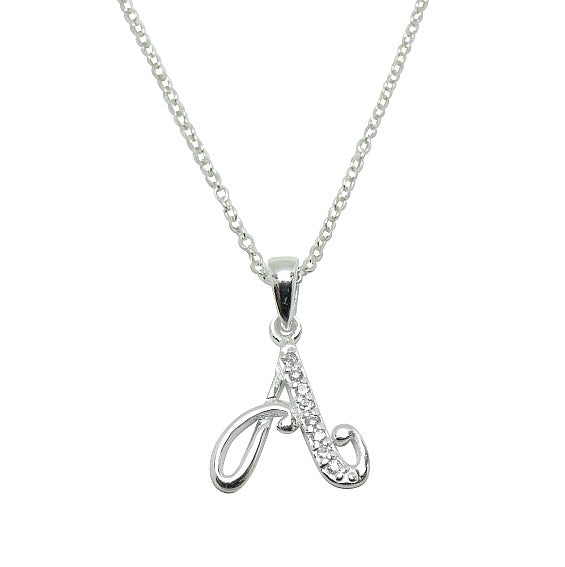 Children's Necklaces:  Sterling Silver/CZ Initial A Necklaces on Your Choice of Chain Length