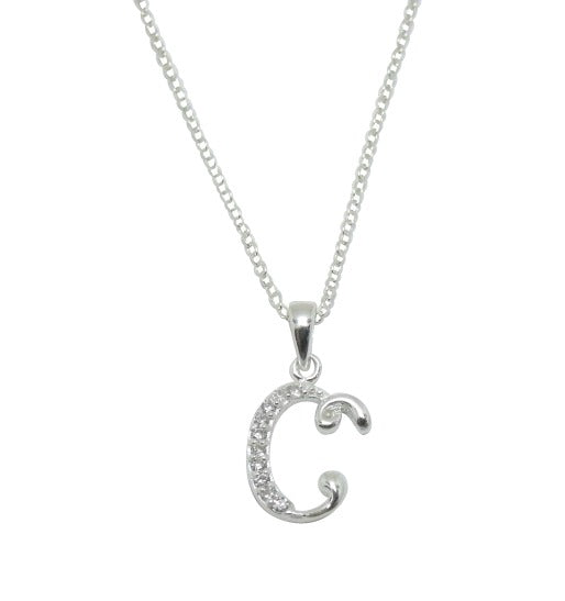 Children's Necklaces:  Sterling Silver/CZ Initial C Necklaces on Your Choice of Chain Length