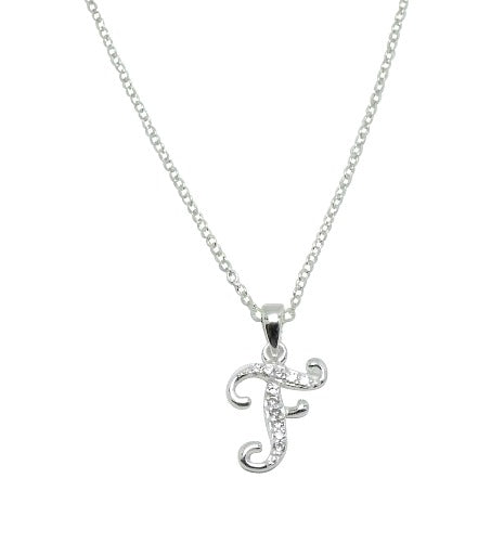 Children's Necklaces:  Sterling Silver/CZ Initial F Necklaces on Your Choice of Chain Length