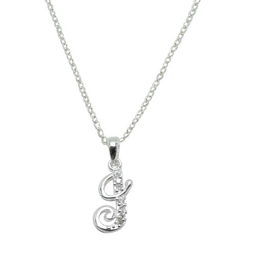 Children's Necklaces:  Sterling Silver/CZ Initial J Necklaces on Your Choice of Chain Length