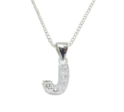 Children's Necklaces:  Sterling Silver/CZ Initial J Necklaces