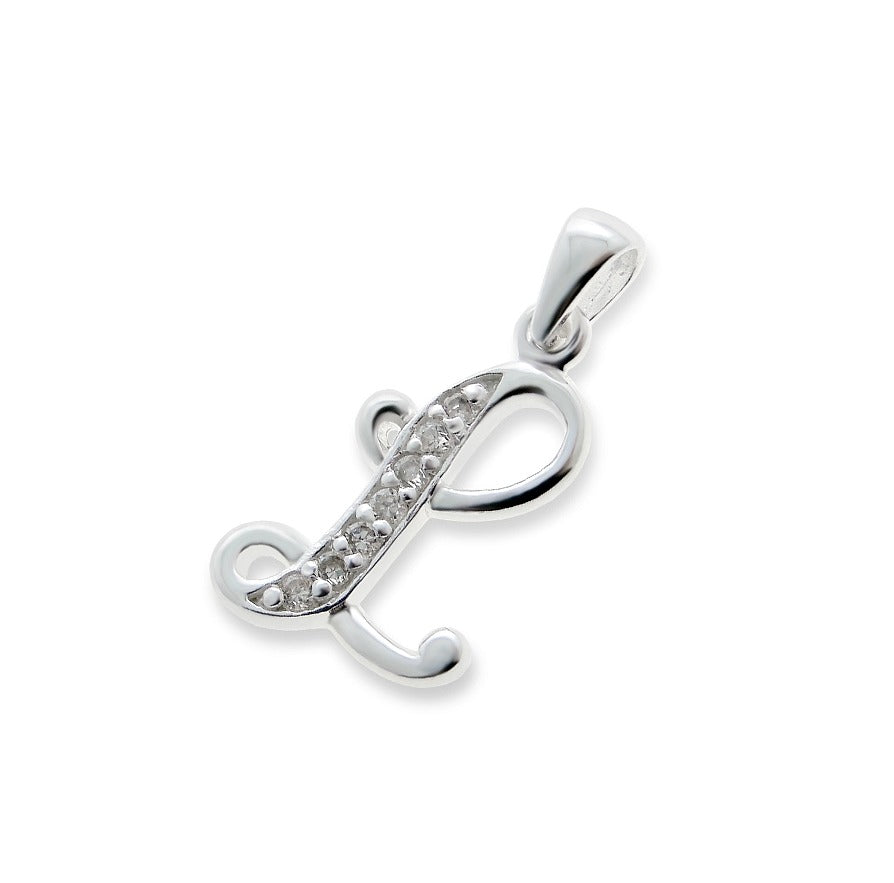 Children's Necklaces:  Sterling Silver/CZ Initial L Necklaces on Your Choice of Chain Length