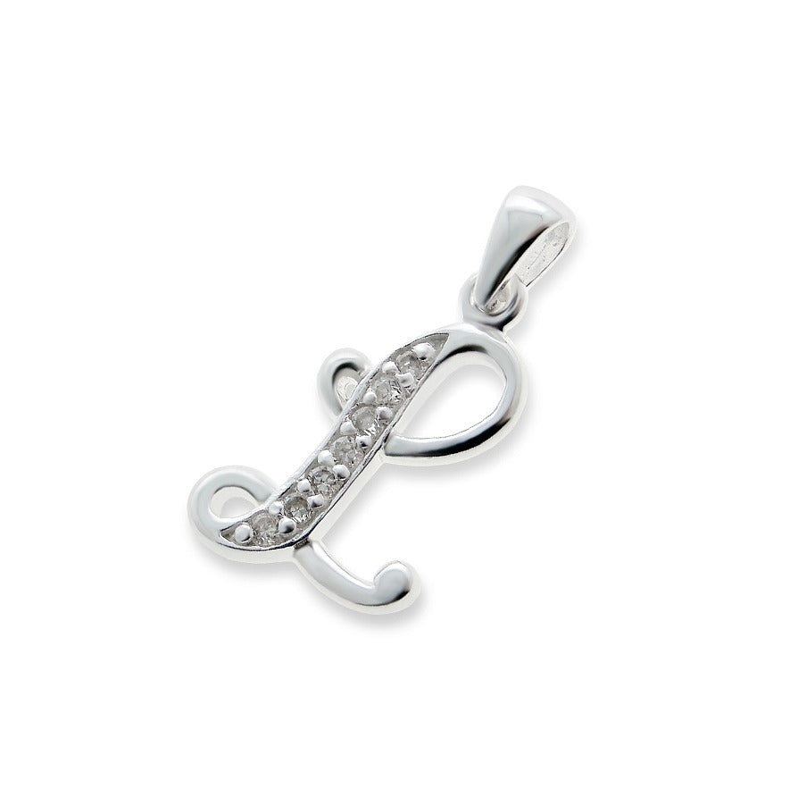 Children's Necklaces:  Sterling Silver/CZ Initial L Necklaces on Your Choice of Chain Length