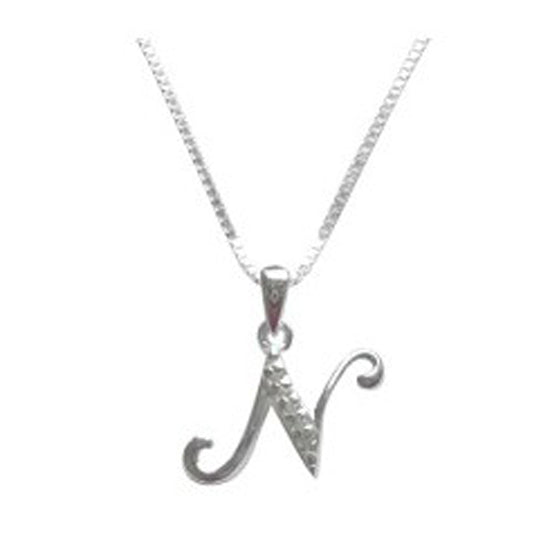 Children's Necklaces:  Sterling Silver Initial Necklaces - Script N - on Chain Length of your Choice