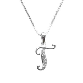 Children's Necklaces:  Sterling Silver Initial Necklaces - Initial T - on Chain Length of your Choice