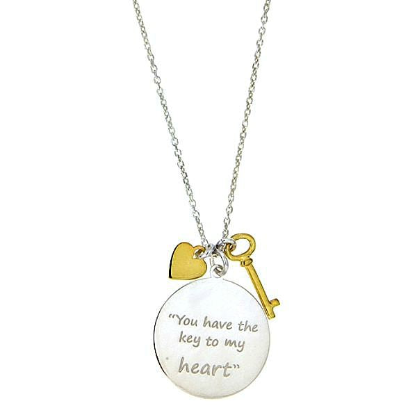Children's and Teens' Necklaces:  Sterling Silver Message Necklaces with Gold Heart and Key
