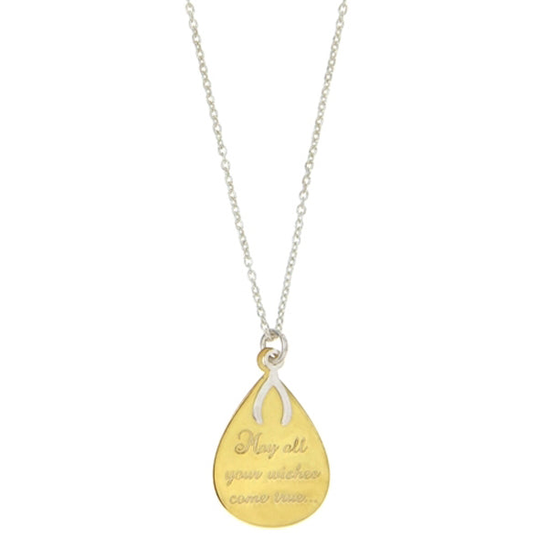 Children's and Teens' Necklaces:  14k Gold over Sterling Silver (Vermeil) Message Necklaces with Wish Bone