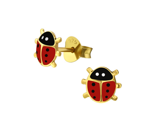 Baby and Children's Earrings:  14k Gold over Sterling Silver, (Vermeil) Ladybug Earrings