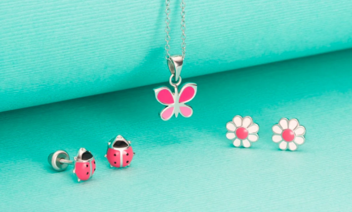 Children's Earrings:  Sterling Silver Pink Enamelled Ladybugs with Screw Backs