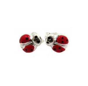 Children's Earrings: Sterling Silver, Italian Made, Enamelled Ladybug Earrings