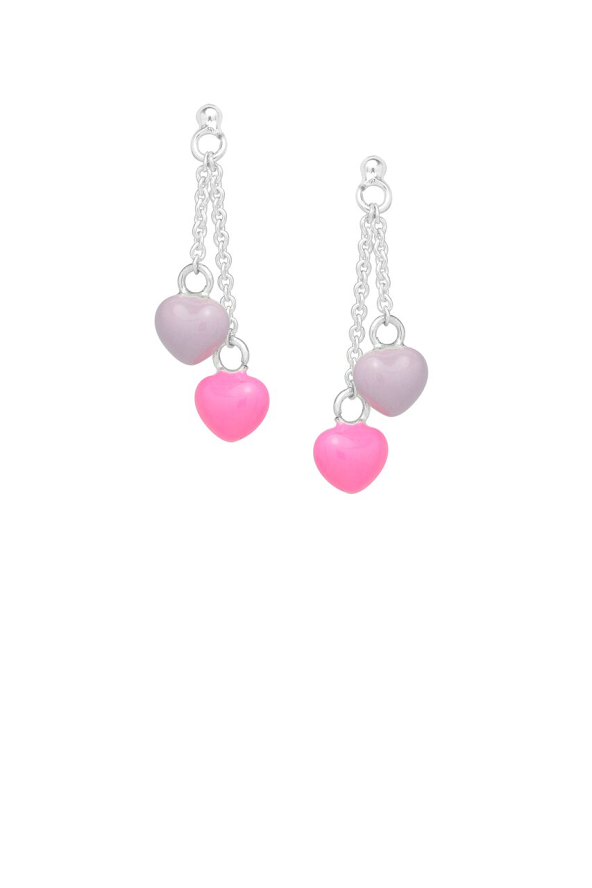 Teens' and Children's Earrings:  Sterling Silver Pink and Lavender Heart Dangles