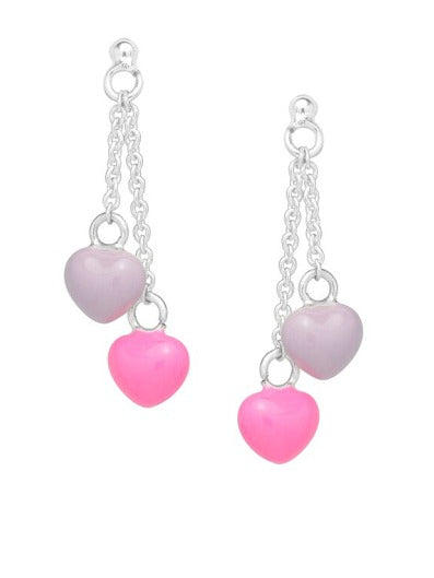 Teens' and Children's Earrings:  Sterling Silver Pink and Lavender Heart Dangles