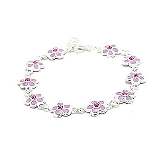 Baby and Children's Bracelets:  Sterling Silver, Lavender Enameled Flower Bracelets
