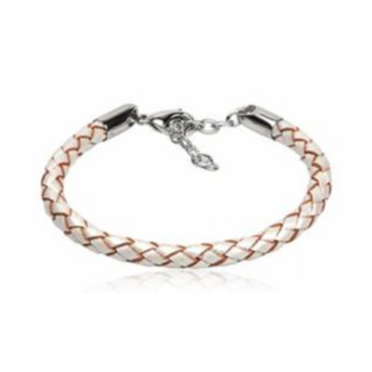Children's, Teens' and Mothers' Bracelets:  Woven Leather Extension Bracelets 18cm + 2.5cm White - SPECIAL OFFER