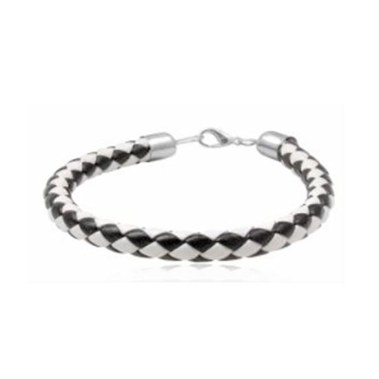 Teens' and Mothers' Bracelets:  Woven Leather Bracelets 19cm. Black and White - SPECIAL OFFER