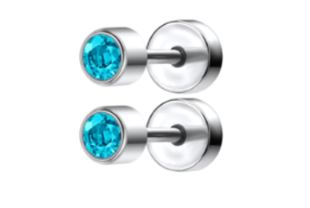 Baby and Children's Earrings:  Surgical Steel Light Aqua CZ Disk Style Screw Back Earrings - Special Buy