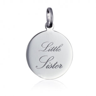 Baby and Children's Necklaces:  Sterling Silver "Little Sister" Disk stamped in Script