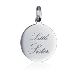 Sterling silver pendant necklace for children with 'Little Sister' engraving, part of children's necklaces collection.