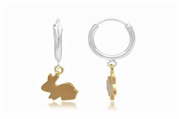Children's Earrings:  Sterling Silver Hoops with Gold Plated Bunny Rabbit Dangles