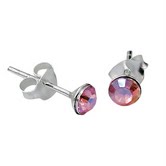 Children's Earrings:  Sterling Silver, Pink AB Crystal Studs