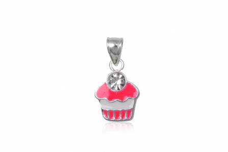 Baby and Children's Necklaces:  Sterling Silver Pink Cupcake Necklaces with Choice of Chain Length