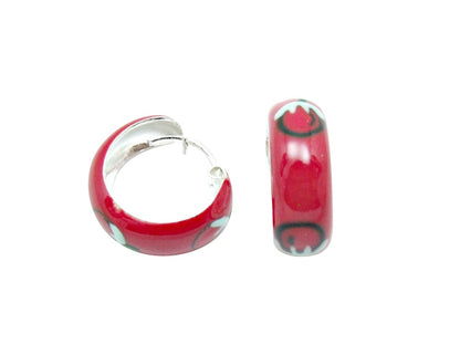 Children's Earrings:  Sterling Silver Red Enameled Hoop Earrings
