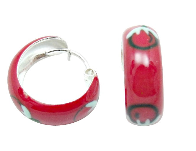 Children's Earrings:  Sterling Silver Red Enameled Hoop Earrings