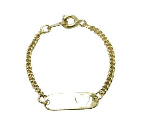 Premature Baby Bracelets:  10cm Gold plated ID bracelets with Cut Out Heart/Dolly bracelets