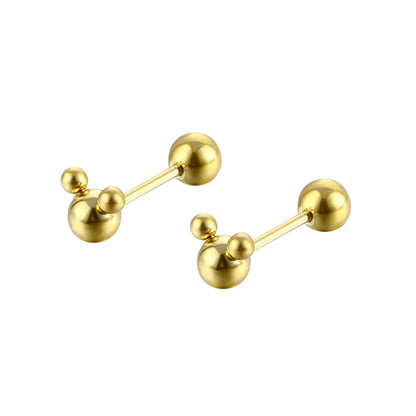 Mouse ball studs in gold surgical steel with unique flip design for versatile style.