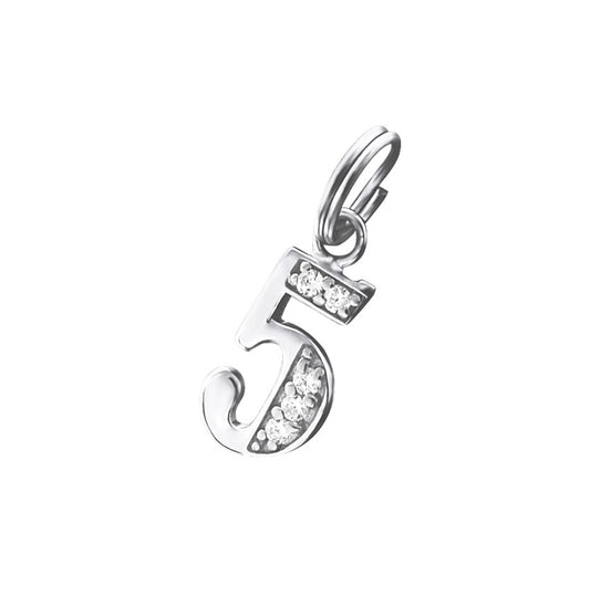 Children's Charms:  Sterling Silver, CZ Encrusted "5" Charm with Split Ring