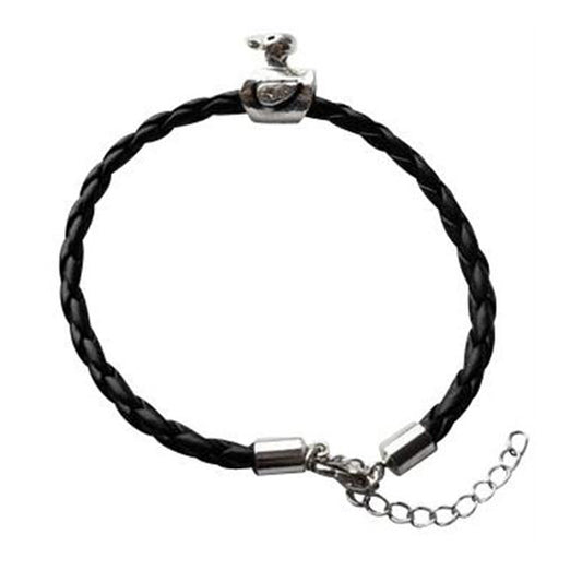 Children's Bracelets:  Black Woven Leather Bracelet with Duck