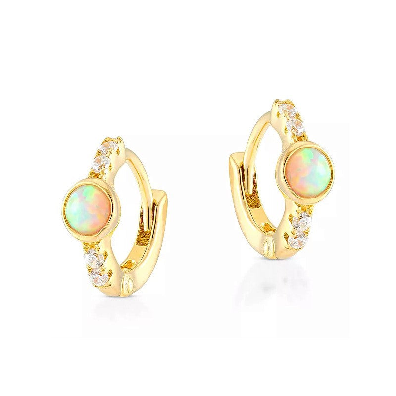 Baby and Children's Earrings:  14k Gold over Sterling Silver, Lab Created Opal and Clear AAAAA CZ Huggies Age 1 - 6