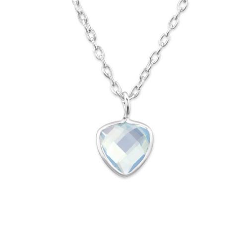 Children's Necklaces:  Sterling Silver Lab Created Opal Hearts - Blue