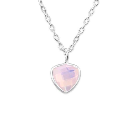 Children's Necklaces:  Sterling Silver Lab Created Opal Hearts - Pink