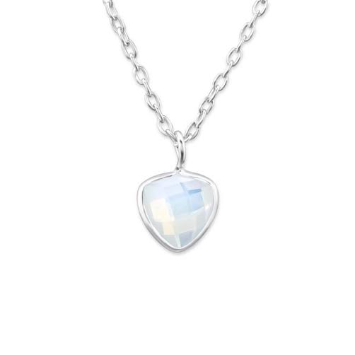 Children's Necklaces:  Sterling Silver Lab Created Opal Hearts - White