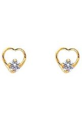 Baby Earrings:  14K Gold over Sterling Silver, Open Hearts with CZ