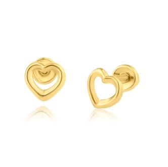 Baby Earrings:  14k Gold Petite Open Heart Earrings with Screw Backs and Gift Box