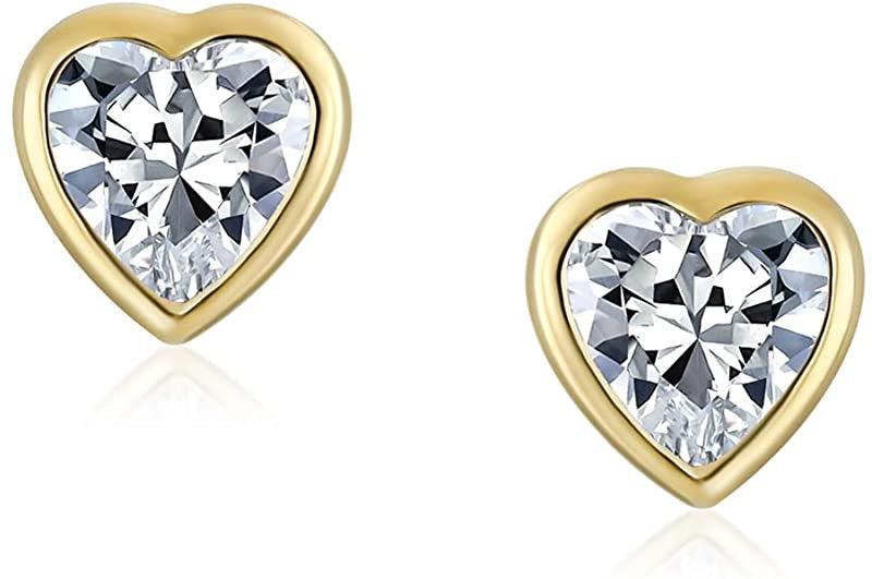 Baby Earrings:  14k Gold Simple AAA CZ Hearts with Screw Backs for Newborns, with Gift Box