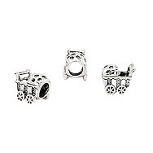Mothers' European Beads:  Sterling Silver Baby Carriage European style Beads