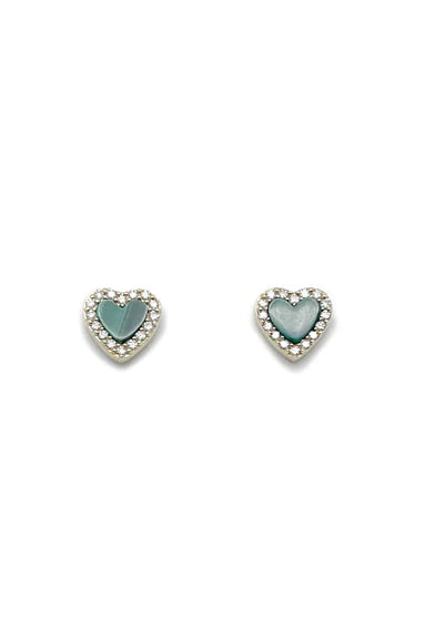 Baby and Children's Earrings:  Sterling Silver, Clear Crystals and Abalone Hearts