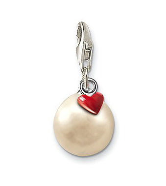 Baby, Children's and Mothers' Charms:  Sterling Silver Pearl with Red Heart Charms