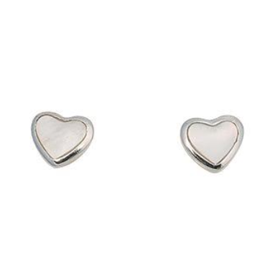 Children's and Teens' Earrings:  Sterling Silver Heart Earrings Inlaid with Mother-Of-Pearl