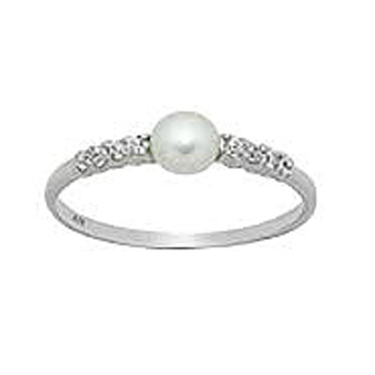 Teens and Children's Rings:  Sterling Silver, Cultured Freshwater Pearl Rings with AAA CZ US Size 6