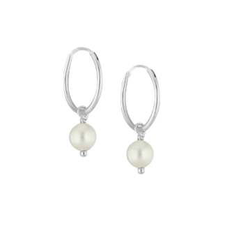 Children's Earrings:  Sterling Silver 14mm Sleepers/Hoops with Freshwater Pearls