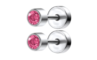 Baby and Children's Earrings:  Surgical Steel Pink CZ Disk Style Screw Back Earrings - Special Buy