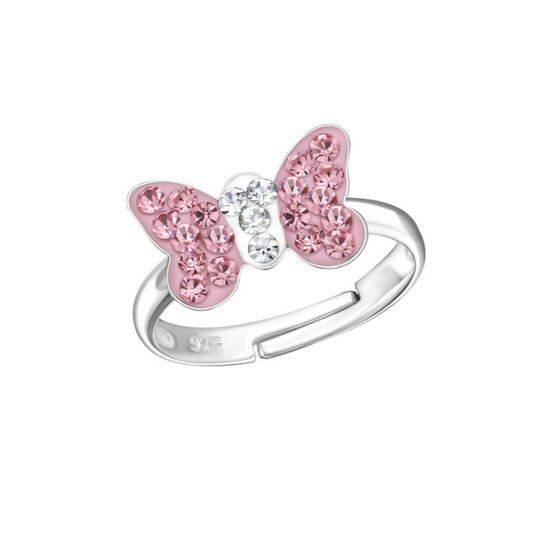 Children's Rings:  Sterling Silver Pink Crystal Butterfly Rings